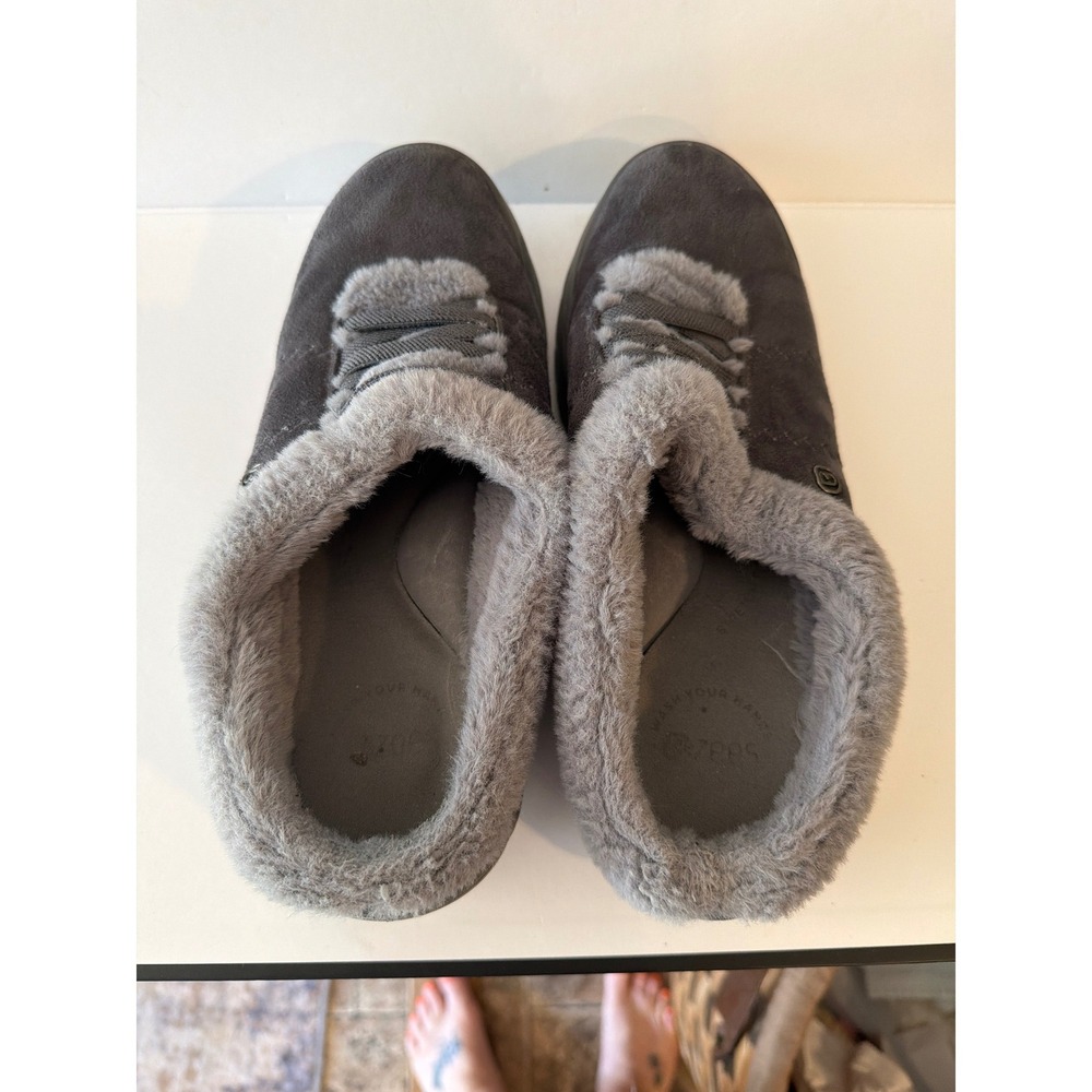 Bzees‎ Womens Charcoal Grey Faux Fur Lined Slip On Mule Sneaker Clogs Size 8M